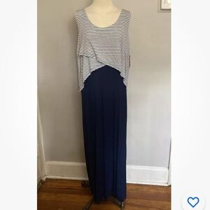 3-9 Style & Co Maxi Dress Stripe Blue Large Soft Stretchy NWT
